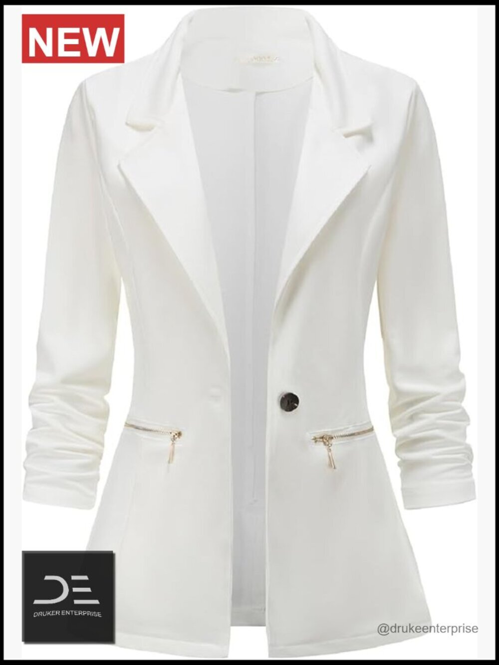 Women's Long Sleeve Open Front Blazer Jacket with Zipper Pockets